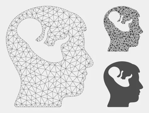 Embryo Mind Head Vector Mesh Wire Frame Model and Triangle Mosaic Icon イラスト素材