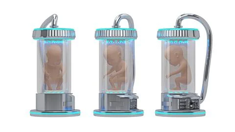 Embryo in sci-fi flask in different angles isolated on white Stock Illustration