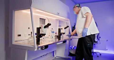 Embryologist Performing Artificial Fertilization in a Laboratory Stock Footage 276415963