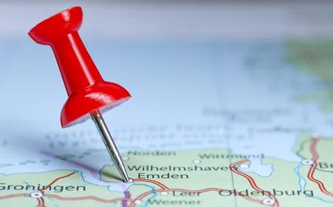 Emden, Germany pin on map Stock Photos