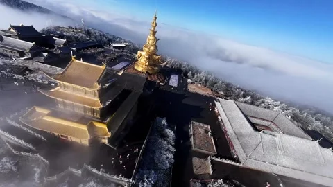 Emei Mountain Samantabhadra Statue Aerial Vídeos de archivo 334092977