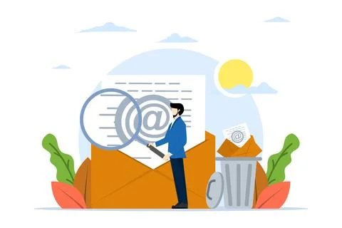 Ememail scanning concept for cyber security, data protection or junk mail. Stock Illustration