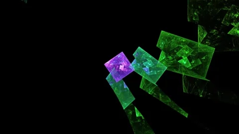 Emerald and Violet Geometric Glass Shards Floating in Dark Space Stock Footage 346155275