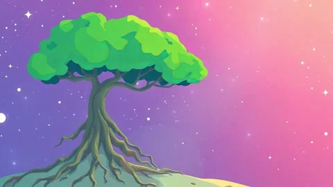 The Emerald Arbor: An Enchanted Tree Under the Starry Sky Stock Footage 307470686