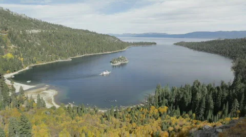 Emerald Bay fall colors, Lake Tahoe, California Stock Footage