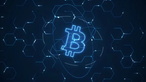 Emerald bitcoin symbol hexagonal circuit lattice gyroscope rings mining netw Видео 343253832