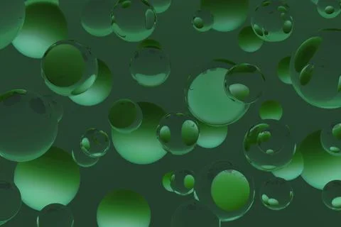 Emerald bubble galaxy. 3D abstract background with floating deep green sphere イラスト素材