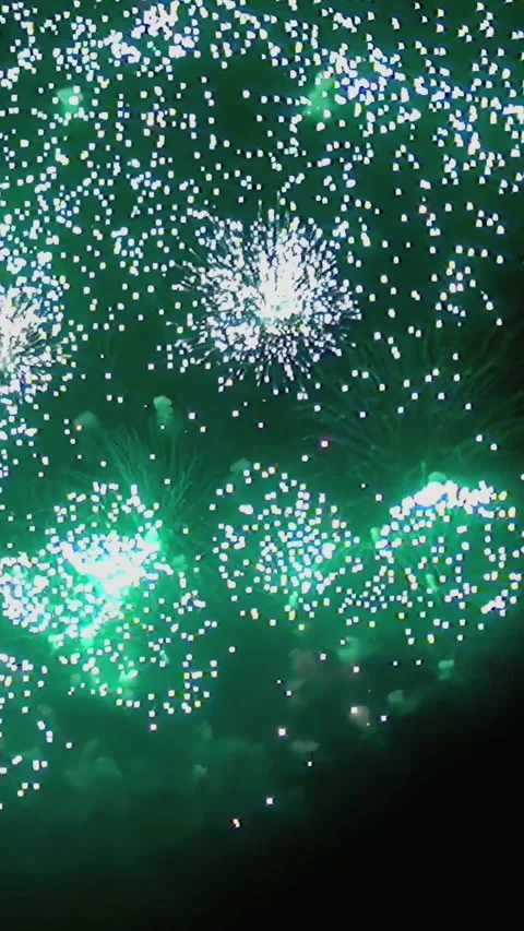 Emerald Bursts Paint the Night Sky During Joyous Celebration Stock Footage 344469182
