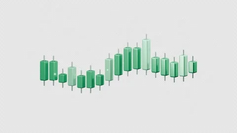 Emerald Candlestick Chart with Firefly Particles - Transparent 4K Loop Video stock 347063716