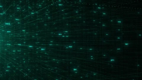 Emerald cyber data stream visual layered numeric points, glowing grid trails, de Stock Footage 340567745