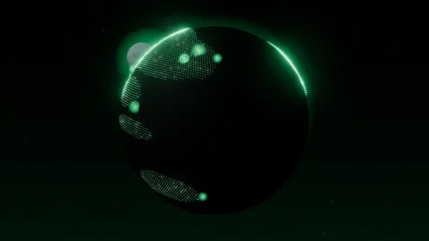Emerald digital earth with plexus network mesh linking glowing continent Stock Footage 339881943