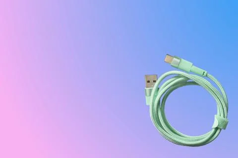 Emerald folded usb plug cable for connection on pink blue イラスト素材
