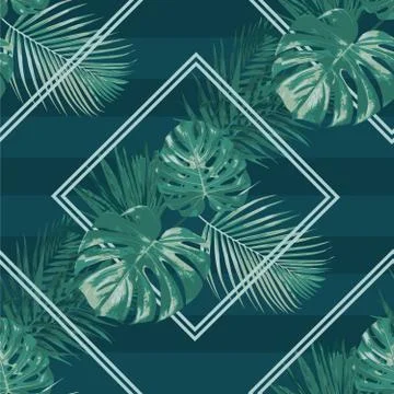 Emerald forest rhombus vector seamless pattern tropical dark background botany Illustrazione stock