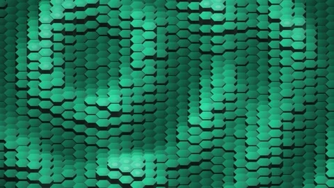 Emerald Green Cyber Hexagon Grid Pulsing Waves Background Loop Stock Footage 344290605