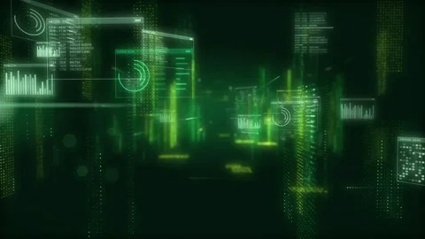 Emerald Green Digital Grid Cyber Matrix Loop Futuristic Tech HUD Background Stock Footage 348346682