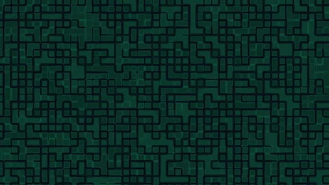 Emerald Green Futuristic Maze Pattern Background with Digital Grid Effect Video stock 303273156