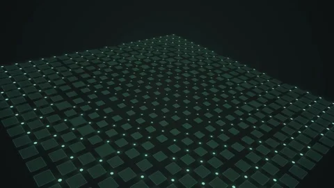 Emerald Green Isometric Grid Motion with Pulsating Geometric Squares and Gl.. Stock Footage 345775316