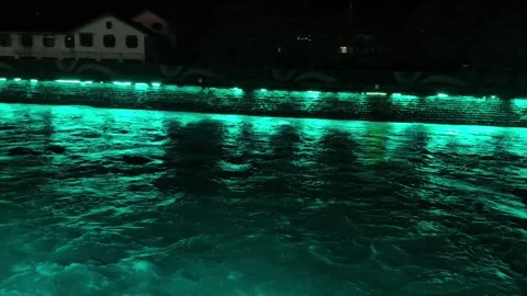 Emerald Green LED Light on Min River Water at Night 4K Stock-Footage 334939653