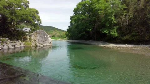 Emerald Green Pool of the Atago River in Hamamatsu, Japan Stock Footage 334985036