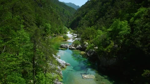 Emerald green river pools, white limestone rocks and natural waterfall at Pozze Stock Footage 340827366