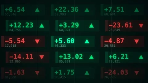 Emerald Green Stock Exchange Ticker Wall Of Large Upward Percentage Quotes Video stock 343047898