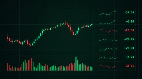 Emerald Green Trading Terminal With A Candlestick Chart Video stock 343111573