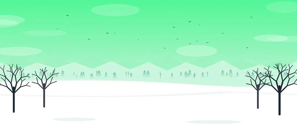 Emerald Green Winter Landscape Falling Snow Snowcovered Hills Background イラスト素材