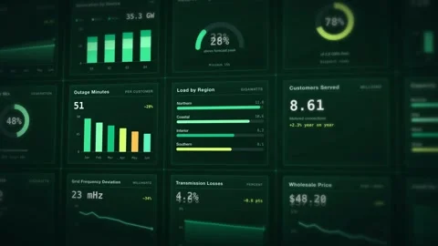 Emerald Grid Data Dashboard HUD Digital Analytics Interface Seamless Loop Data Stock Footage 342478226