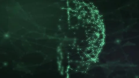An emerald hemisphere formed by hundreds of luminous nodes and connecting l.. Illustrazione stock