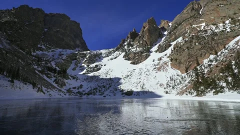 Emerald Lake Dream Lake Winter Rocky Mountain National Park RMNP Colorado ice Stock Footage 329544662