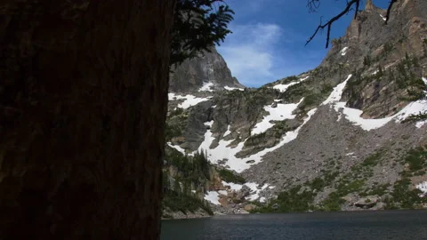 Emerald Lake slider past tree rocky mountain national park 4k 60fps SLOW MOT Stock Footage 135457119