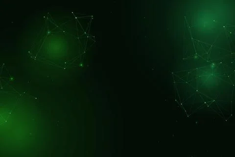 Emerald luminous clusters hover at the edges of a spacious black field, sug.. Stock-Illustration