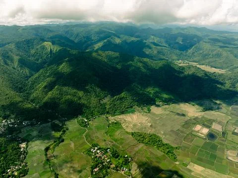 Emerald Mountain Range Drone Panorama Stock Photos