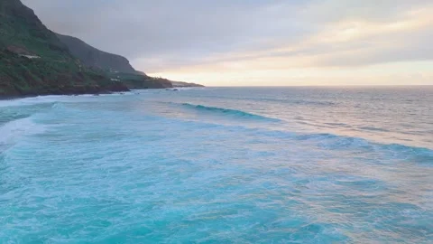 Emerald Ocean Sunset Drone Tenerife 4K Stock Footage 326643009