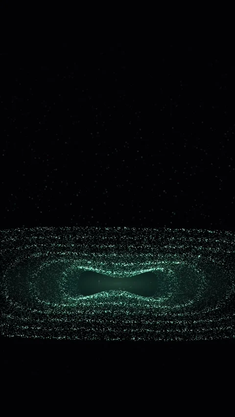 Emerald particle rings rotate in a vertical plane against a black background Stock Footage 345185322