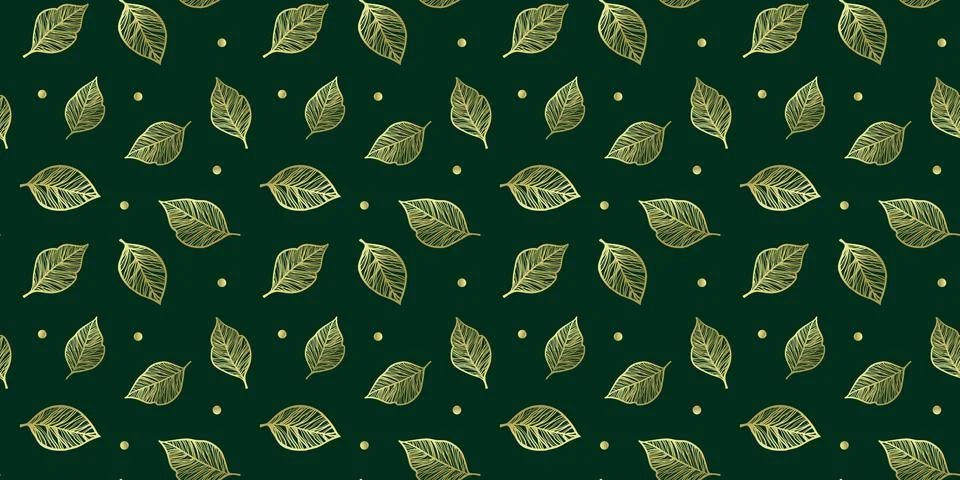 Emerald pattern with circles and golden leaves Stock Illustration