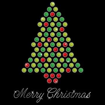 Emerald, peridot and ruby Christmas tree card in vector format. Stock Illustration