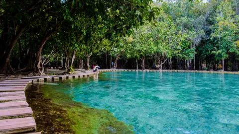 Emerald pool and Blue pool in Krabi Thailand, tropical lagoon in national park Stock Photos