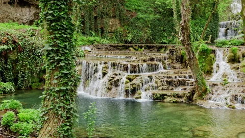 Emerald Pool at Krushuna Waterfalls in Bulgaria Spring Forest Video stock 337005378