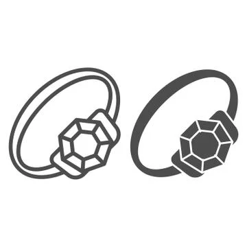 Emerald ring line and glyph icon. Ring with brilliant vector illustration Illustrazione stock