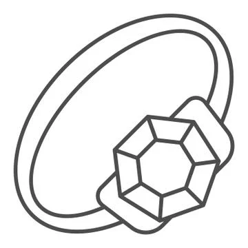 Emerald ring thin line icon. Ring with brilliant vector illustration isolated on 스톡 일러스트