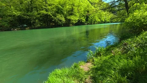 Emerald river flows through verdant forested banks. Ovcar Kalbar Gorge, Serbia Видео 333843796