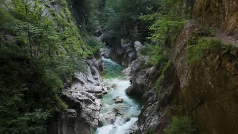 Emerald River Gorge Through Limestone Cliffs Stock Footage 314859438