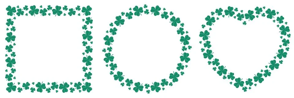 Emerald shamrocks frames. Frames of different shapes: square, round, heart Stock Illustration