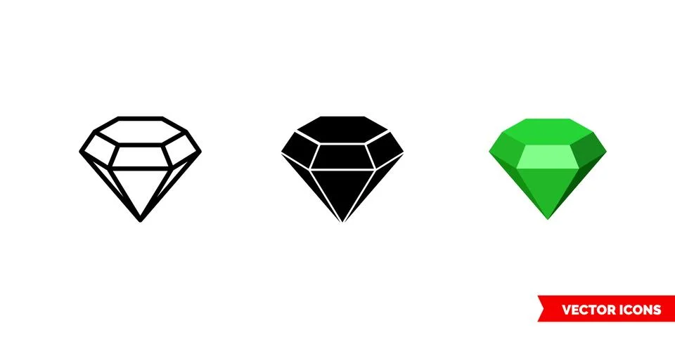 Emerald symbol icon of 3 types color, black and white, outline. Isolated vector Stock Illustration