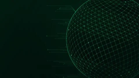 Emerald Teal Wireframe Digital Cyber Sphere and Network Grid 4K イラスト素材