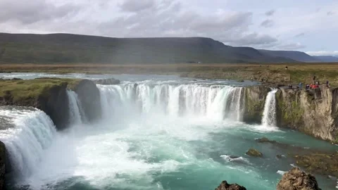 The emerald waters of cascading falls at Godafoss, Iceland Stock Footage 288210923