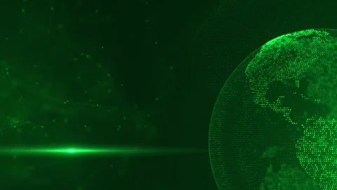 Emerald world data sphere visual glowing globe edge, green particle map, and dar Stock Footage 340548977