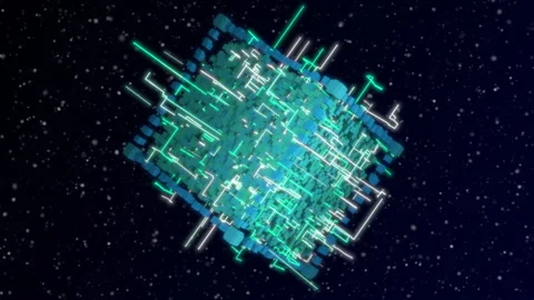Emergence Sci-Fi cube with neon glowing elements Stock Footage 252350511