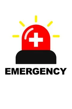 Emergency 911 response symbol with red light and cross above black base Stock Illustration